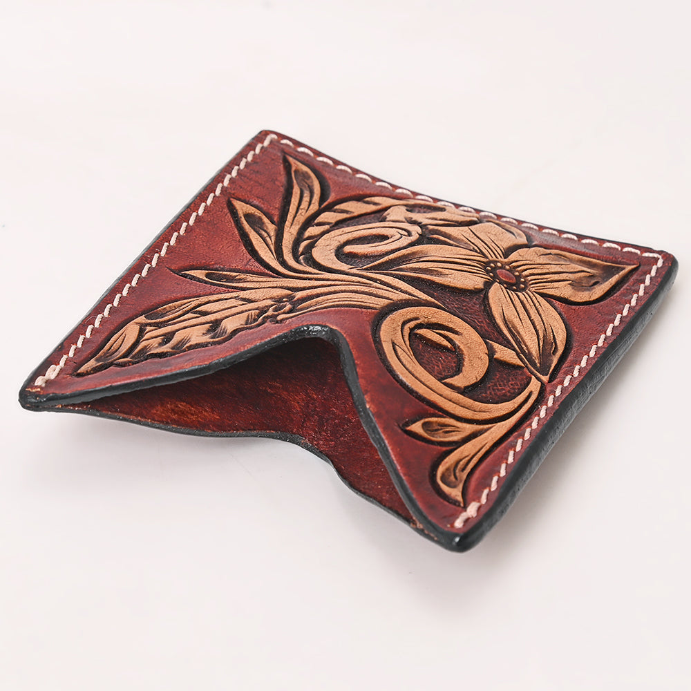 American Darling Floral Women &amp; Men Hand Carved Genuine Leather Card Holder