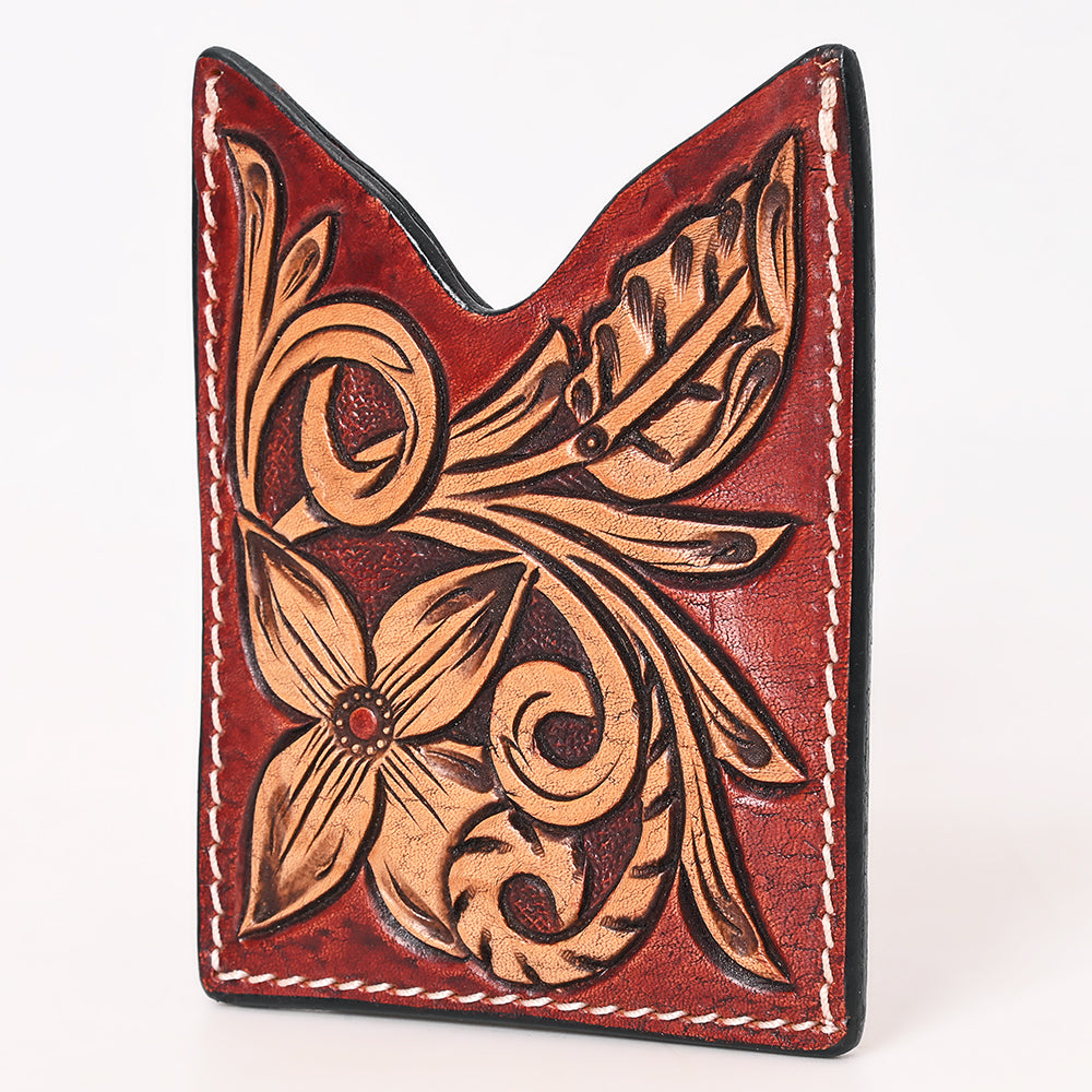 American Darling Floral Women &amp; Men Hand Carved Genuine Leather Card Holder