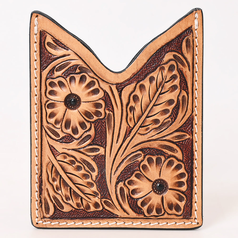 American Darling Floral Women &amp; Men Hand Carved Genuine Leather Card Holder