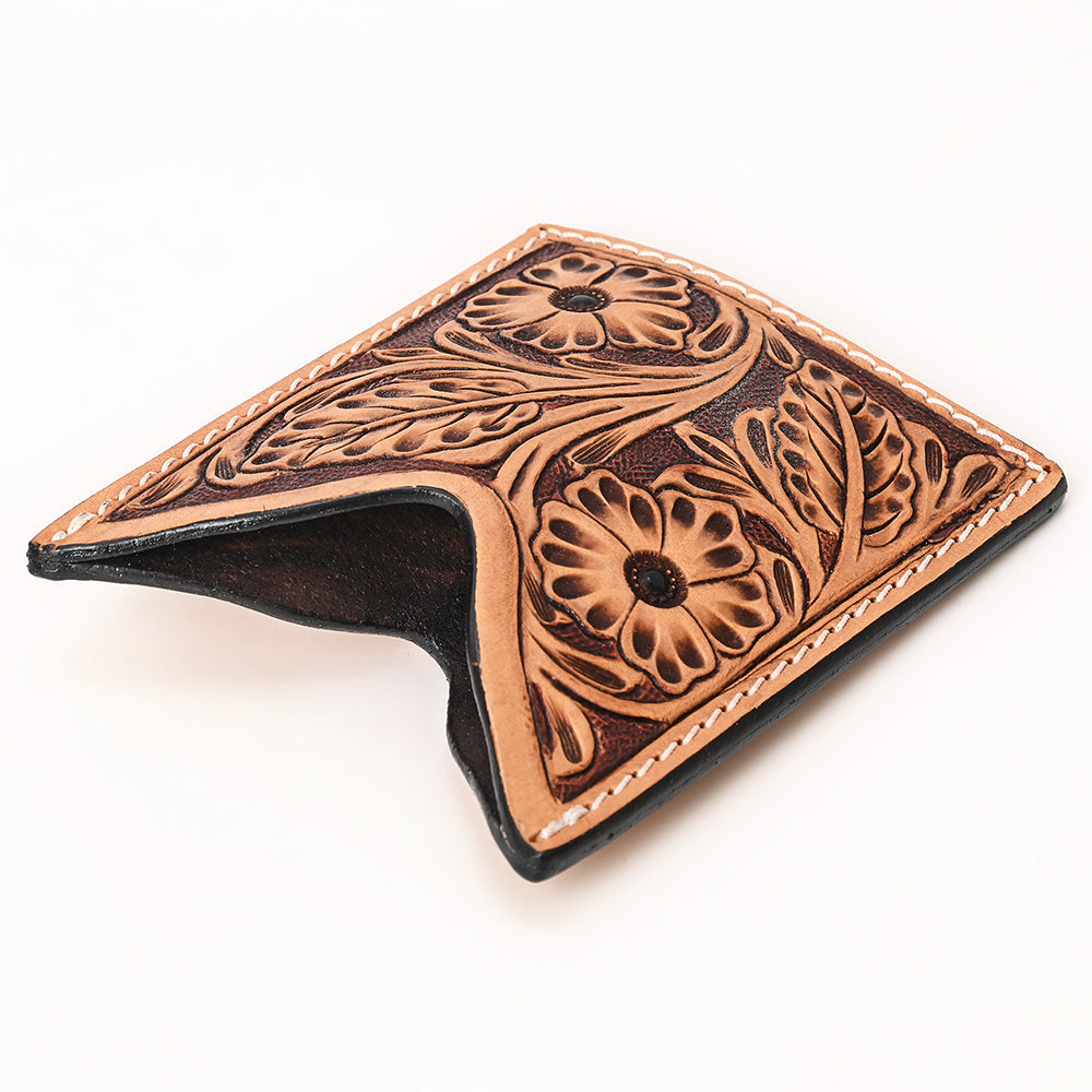 American Darling Floral Women &amp; Men Hand Carved Genuine Leather Card Holder