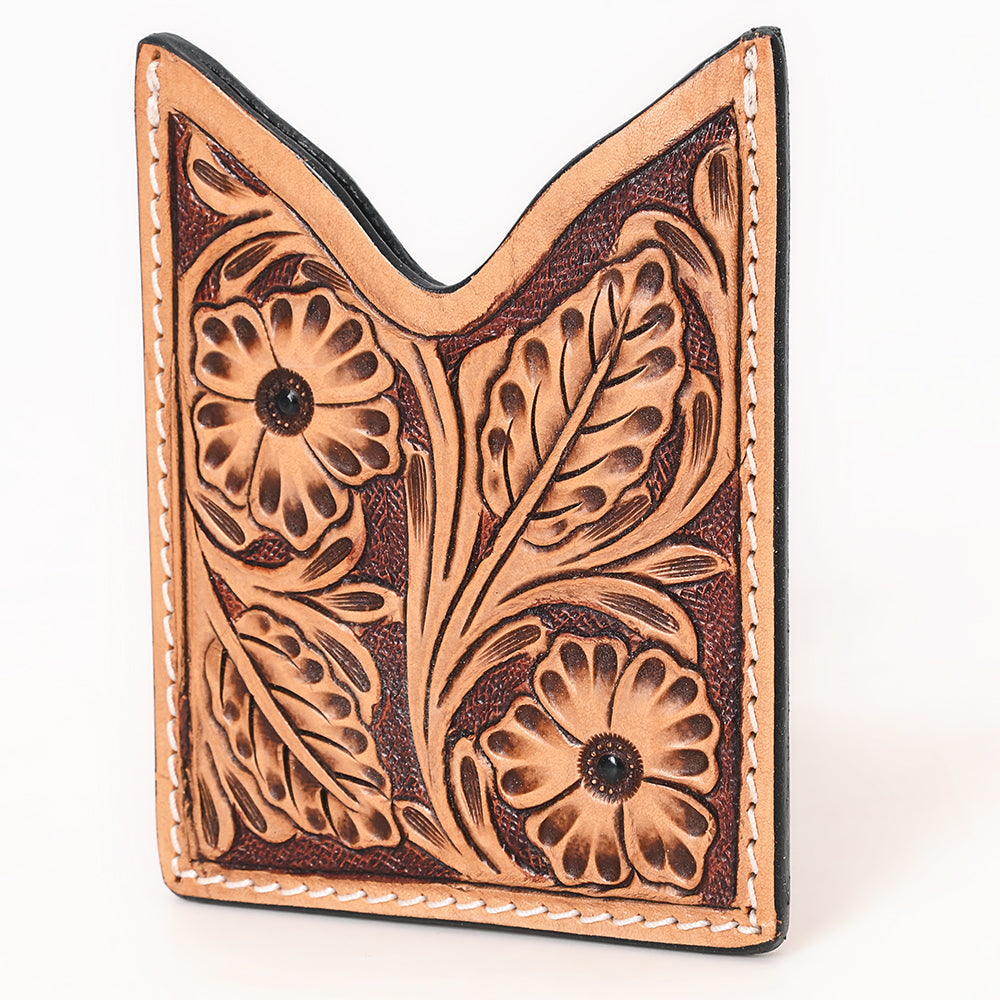 American Darling Floral Women &amp; Men Hand Carved Genuine Leather Card Holder