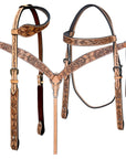 Bar H Equine Western Horse Genuine Leather Floral Carved Tack Set Tan
