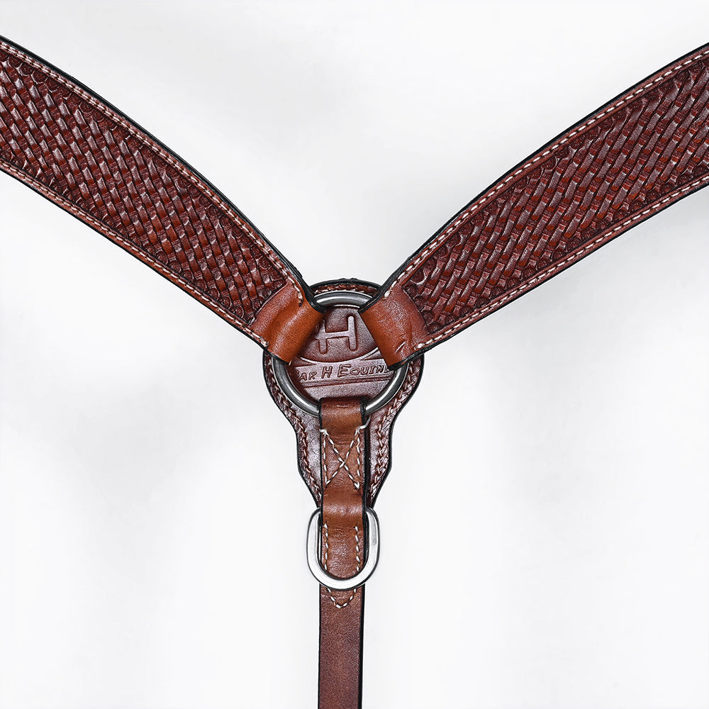 Bar H Equine Western Leather Horse Tack Set Basket Weave Tooled Dark Brown