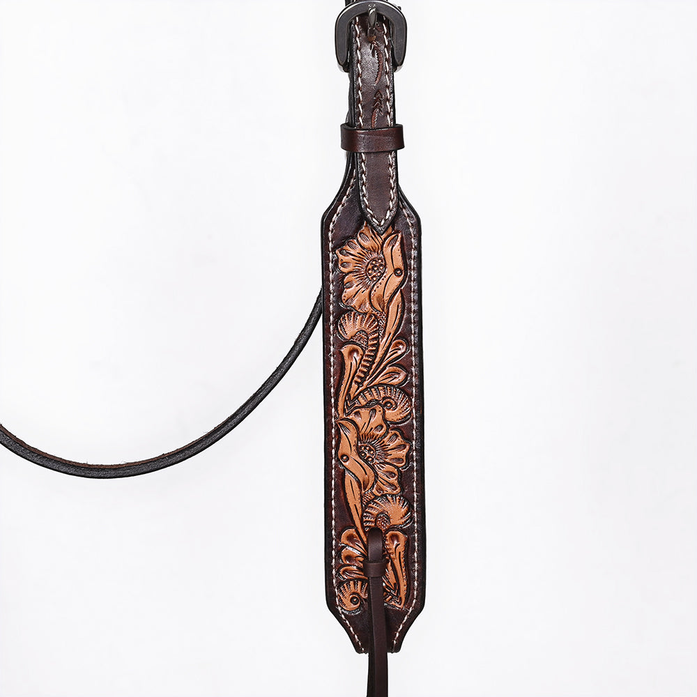 Bar H Equine Western Leather Headstall &amp; Breast Collar Floral Dark Brown
