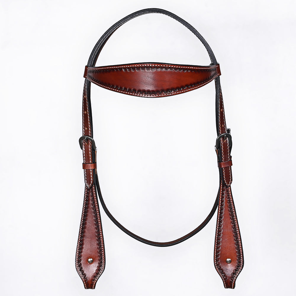 Bar H Equine Western Leather Headstall &amp; Breast Collar Dark Brown