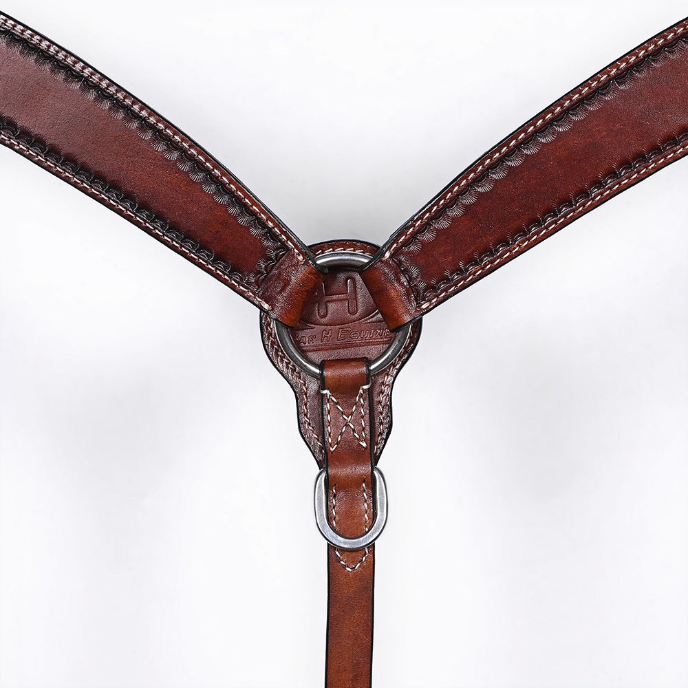 Bar H Equine Western Leather Headstall &amp; Breast Collar Dark Brown
