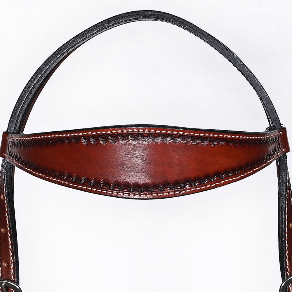 Bar H Equine Western Leather Headstall &amp; Breast Collar Dark Brown