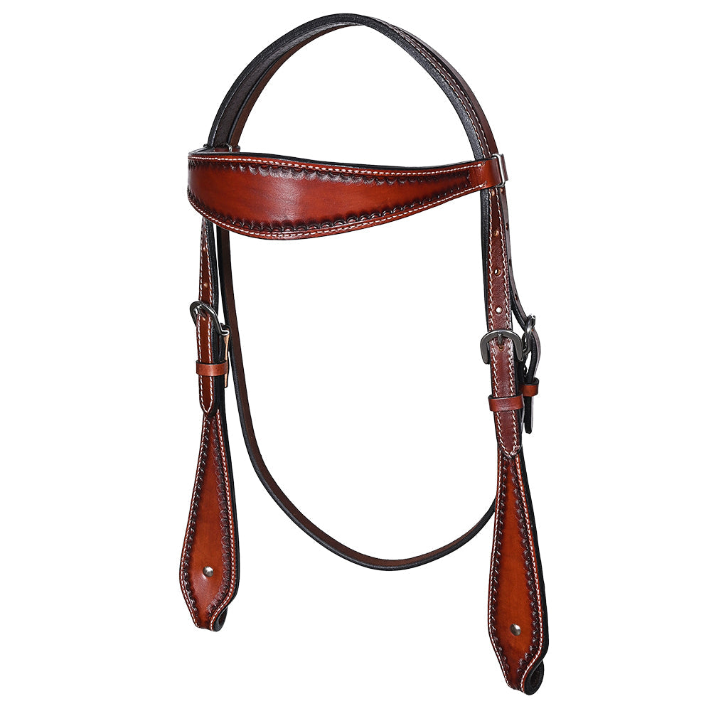 Bar H Equine Western Leather Headstall &amp; Breast Collar Dark Brown
