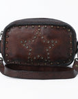 Spaghetti Western Swc166Brn Small Crossbody Vintage Handmade Drum Dyed Genuine European Cowhide Leather Women Bag Western Handbag Purse