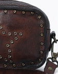 Spaghetti Western Swc166Brn Small Crossbody Vintage Handmade Drum Dyed Genuine European Cowhide Leather Women Bag Western Handbag Purse