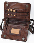 Spaghetti Western Swc193Brn Organiser Vintage Handmade Drum Dyed Genuine European Cowhide Leather Women Bag Western Handbag Purse