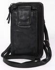 Spaghetti Western Swc213Blk Sling Vintage Handmade Drum Dyed Genuine European Cowhide Leather Women Bag Western Handbag Purse