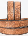 BAR H EQUINE 32 - 42 In Floral Hand Tooled Western Genuine Leather Belt Brown