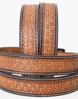 BAR H EQUINE 32 - 42 In Basket Hand Tooled Western Genuine Leather Belt Brown