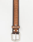 BAR H EQUINE 32 - 42 In Basket Hand Tooled Western Genuine Leather Belt Brown