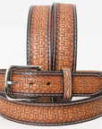 BAR H EQUINE 32 - 42 In Basket Hand Tooled Western Genuine Leather Belt Brown