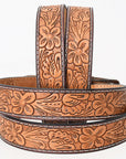 BAR H EQUINE 32 - 42 In Floral Hand Tooled Western Genuine Leather Belt Brown