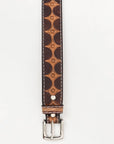 BAR H EQUINE 32 - 42 In Stylish  Hand Tooled Western Genuine Leather Belt Brown