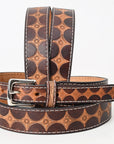 BAR H EQUINE 32 - 42 In Stylish  Hand Tooled Western Genuine Leather Belt Brown