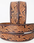 BAR H EQUINE 32 - 42 In Floral Hand Tooled Western Genuine Leather Belt Brown