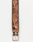 BAR H EQUINE 32 - 42 In Floral Hand Tooled Western Genuine Leather Belt Brown