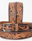 BAR H EQUINE 32 - 42 In Floral Hand Tooled Western Genuine Leather Belt Brown