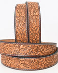 BAR H EQUINE 32 - 42 In Floral Hand Tooled Western Genuine Leather Belt Brown