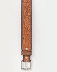 BAR H EQUINE 32 - 42 In Floral Hand Tooled Western Genuine Leather Belt Brown