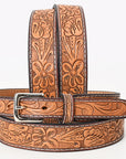 BAR H EQUINE 32 - 42 In Floral Hand Tooled Western Genuine Leather Belt Brown