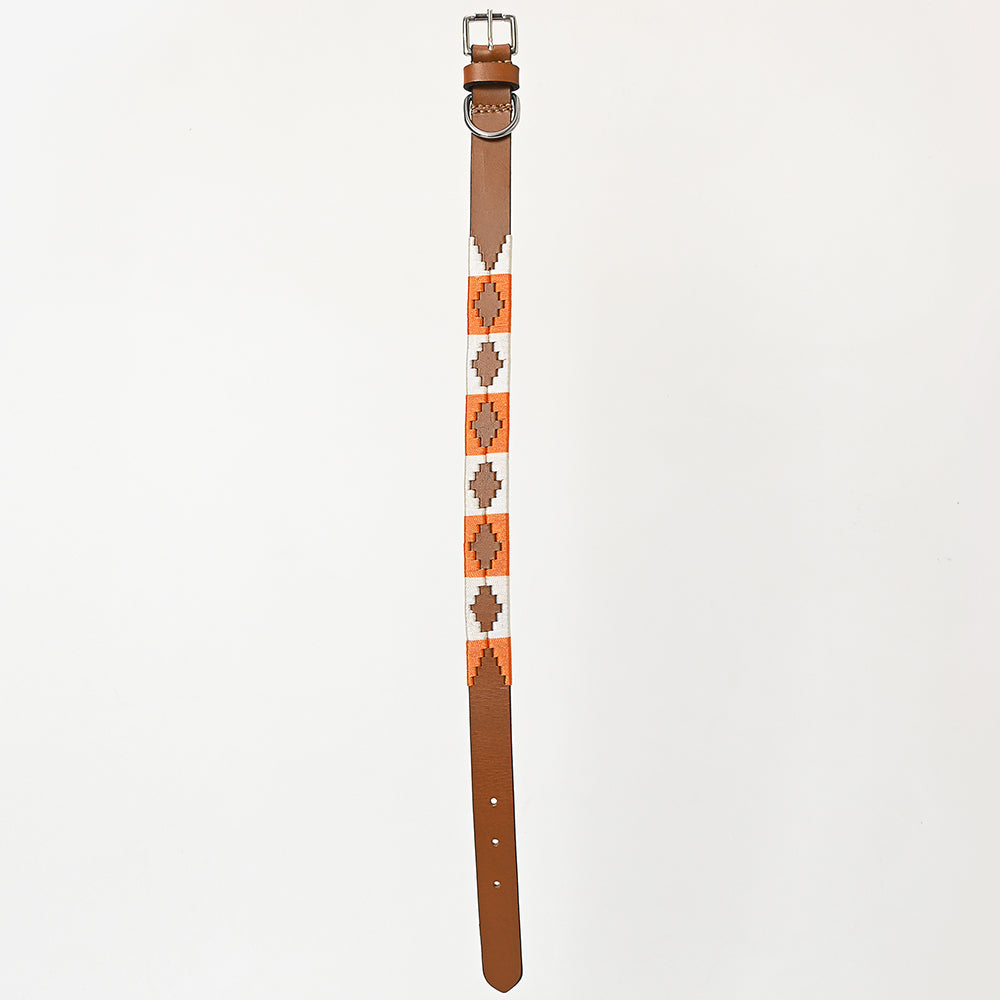 BAR H EQUINE Western Genuine Leather Dog Collar Embroidered  Orange &amp; White