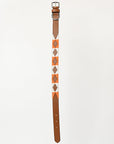 BAR H EQUINE Western Genuine Leather Dog Collar Embroidered  Orange & White
