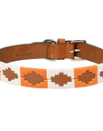 BAR H EQUINE Western Genuine Leather Dog Collar Embroidered  Orange & White