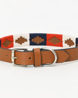 BAR H EQUINE Western Genuine Leather Dog Collar Embroidered  Blue Red & White