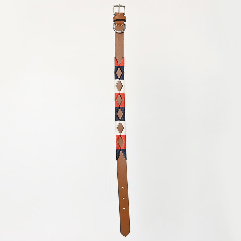 BAR H EQUINE Western Genuine Leather Dog Collar Embroidered  Blue Red &amp; White