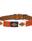 BAR H EQUINE Western Genuine Leather Dog Collar Embroidered  Blue Red & White