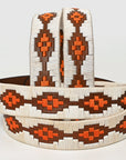 BAR H EQUINE Western Genuine Leather Men And Women Brown Belt Embroidered White & Orange
