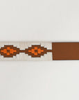 BAR H EQUINE Western Genuine Leather Men And Women Brown Belt Embroidered White & Orange