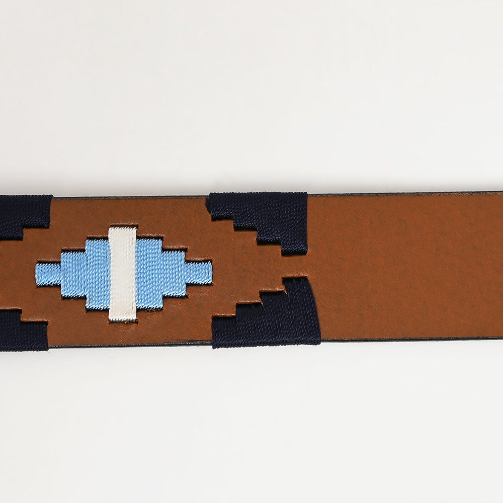 BAR H EQUINE Western Genuine Leather Men And Women Brown Belt Embroidered Black Light Blue &amp; White