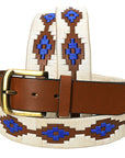 BAR H EQUINE Western Genuine Leather Men And Women Brown Belt Embroidered White & Blue