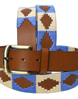 BAR H EQUINE Western Genuine Leather Men And Women Brown Belt Embroidered Blue & White