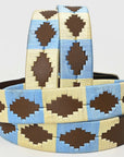 BAR H EQUINE Western Genuine Leather Men And Women Brown Belt Embroidered Beige & Light Blue