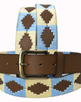BAR H EQUINE Western Genuine Leather Men And Women Brown Belt Embroidered Beige & Light Blue