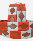 BAR H EQUINE Western Genuine Leather Men And Women Brown Belt Embroidered Red & Light Blue