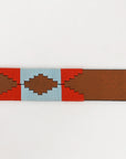 BAR H EQUINE Western Genuine Leather Men And Women Brown Belt Embroidered Red & Light Blue