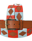 BAR H EQUINE Western Genuine Leather Men And Women Brown Belt Embroidered Red & Light Blue