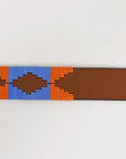 BAR H EQUINE Western Genuine Leather Men And Women Brown Belt Embroidered Orange & Blue
