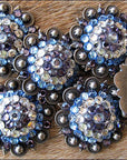 Western Screw Back Concho Iris Sapphire Berry Crystal Headstall Cowgirl