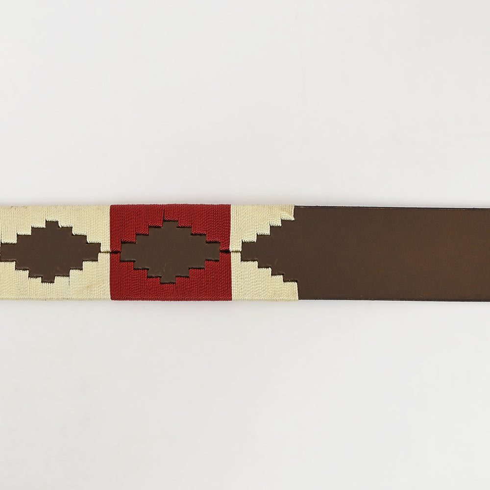 BAR H EQUINE Western Genuine Leather Men And Women Brown Belt Embroidered Maroon &amp; Beige