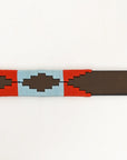 BAR H EQUINE Western Genuine Leather Men And Women Brown Belt Embroidered Red & Light Blue