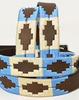 BAR H EQUINE Western Genuine Leather Men And Women Brown Belt Embroidered Beige & Light Blue